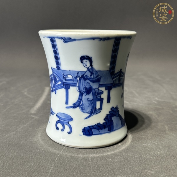 古玩陶瓷清康熙 青花仕女圖筆筒真品鑒賞圖