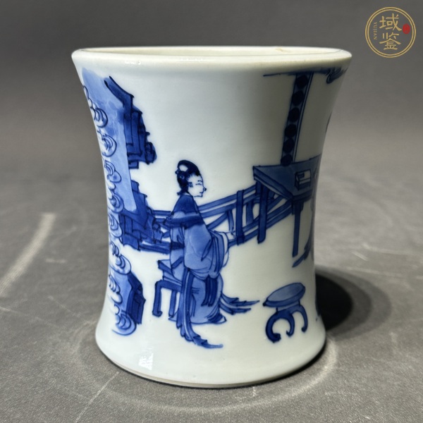 古玩陶瓷清康熙 青花仕女圖筆筒真品鑒賞圖