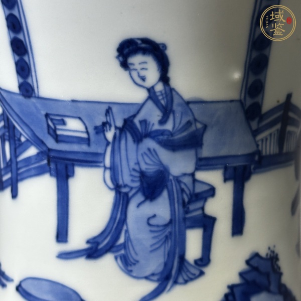 古玩陶瓷清康熙 青花仕女圖筆筒真品鑒賞圖