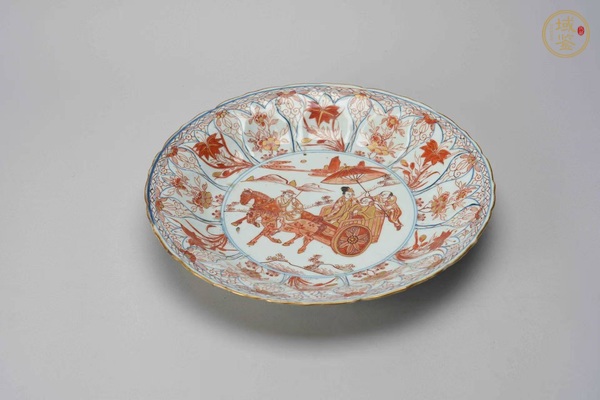 古玩陶瓷青花礬紅人物故事紋盤真品鑒賞圖