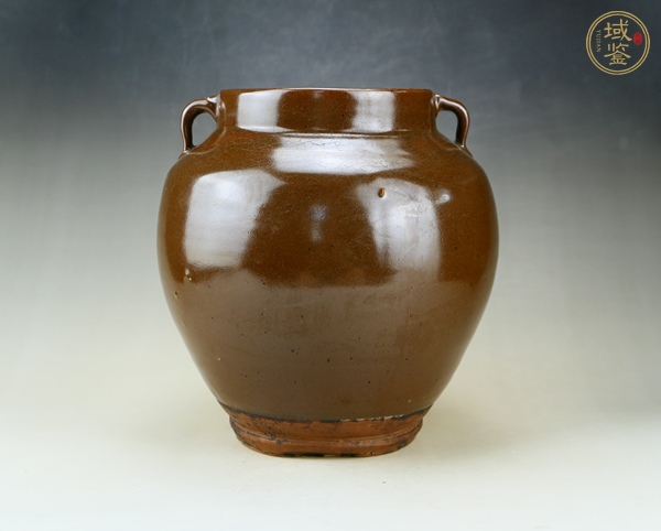 古玩陶瓷耀州窯茶葉末釉雙系罐真品鑒賞圖
