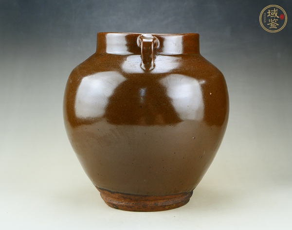 古玩陶瓷耀州窯茶葉末釉雙系罐真品鑒賞圖