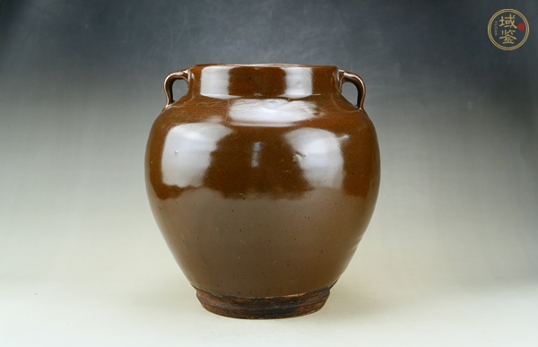 古玩陶瓷耀州窯茶葉末釉雙系罐真品鑒賞圖