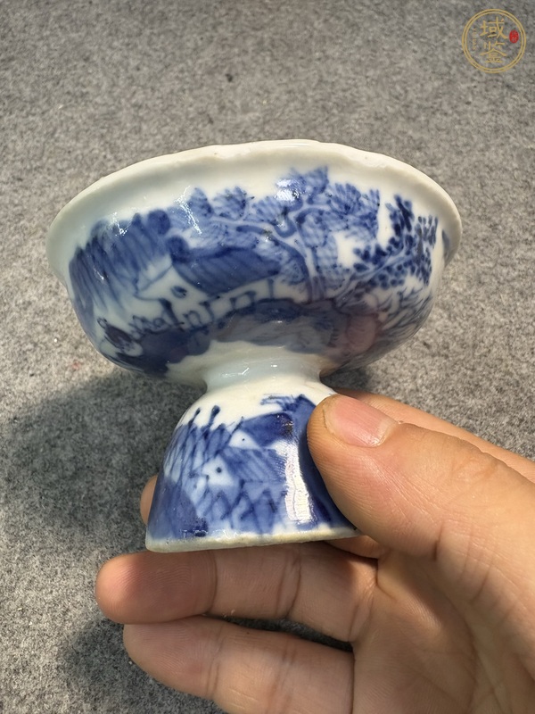 古玩陶瓷晚清青花高足小供碟真品鑒賞圖