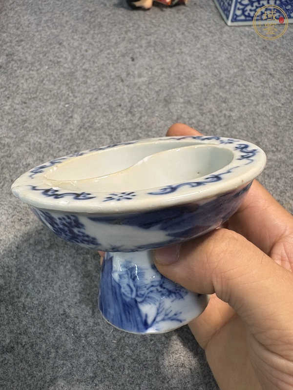 古玩陶瓷晚清青花高足小供碟真品鑒賞圖