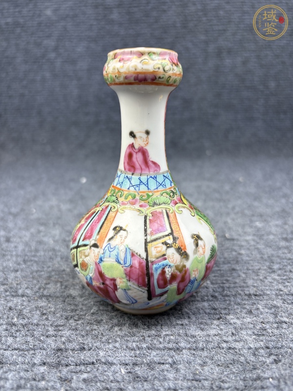 古玩廣彩人物故事花鳥紋蒜頭瓶真品鑒賞圖