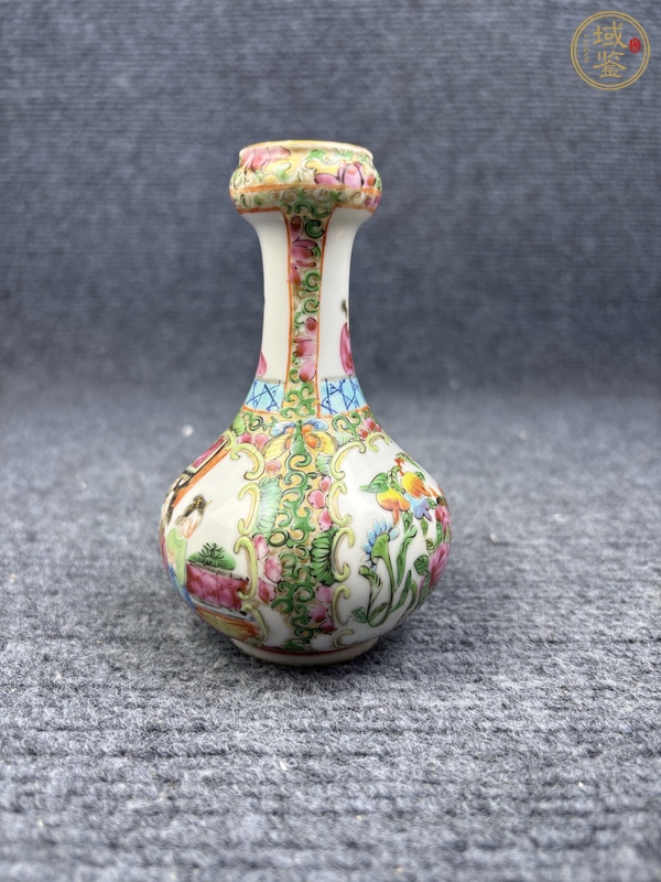 古玩陶瓷廣彩人物故事花鳥紋蒜頭瓶真品鑒賞圖