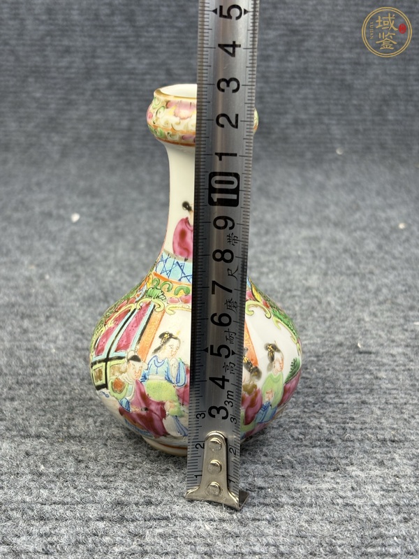 古玩陶瓷廣彩人物故事花鳥紋蒜頭瓶真品鑒賞圖