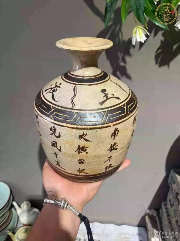 古玩陶瓷磁州窯詩文玉壺春瓶真品鑒賞圖