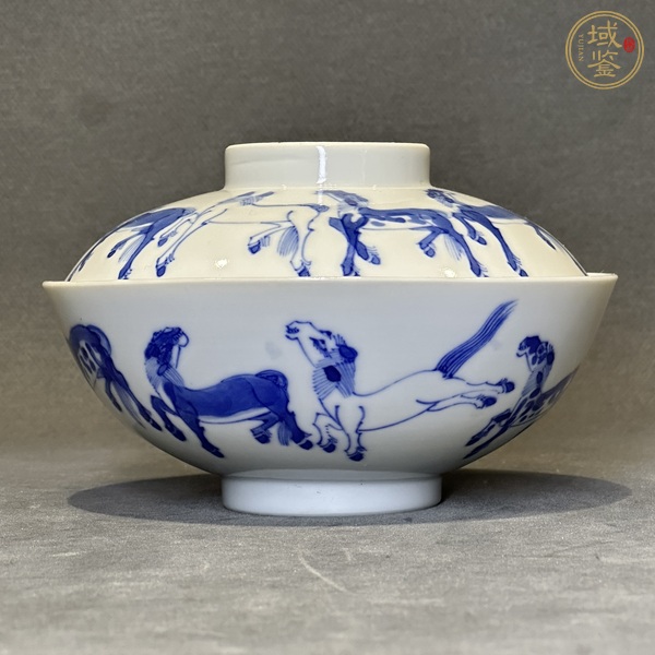 古玩陶瓷青花八駿圖蓋碗，疑似復(fù)窯真品鑒賞圖