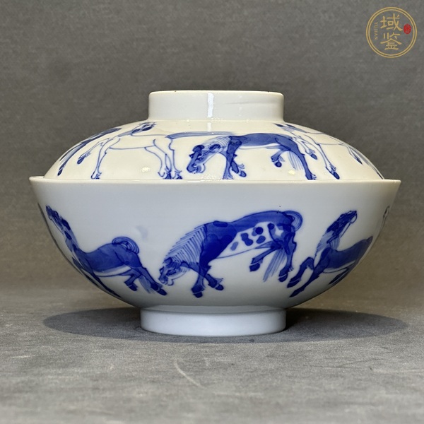 古玩陶瓷青花八駿圖蓋碗，疑似復(fù)窯真品鑒賞圖