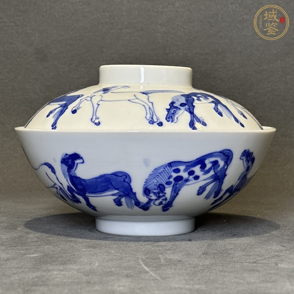 古玩陶瓷青花八駿圖蓋碗，疑似復(fù)窯真品鑒賞圖