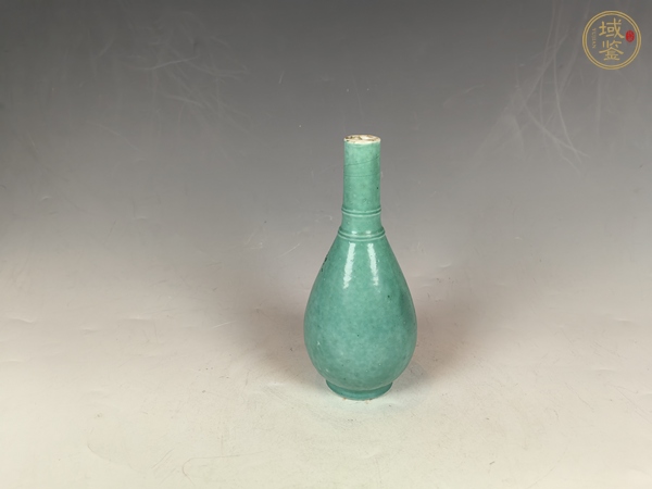 古玩陶瓷清中孔雀綠玹紋撣瓶真品鑒賞圖