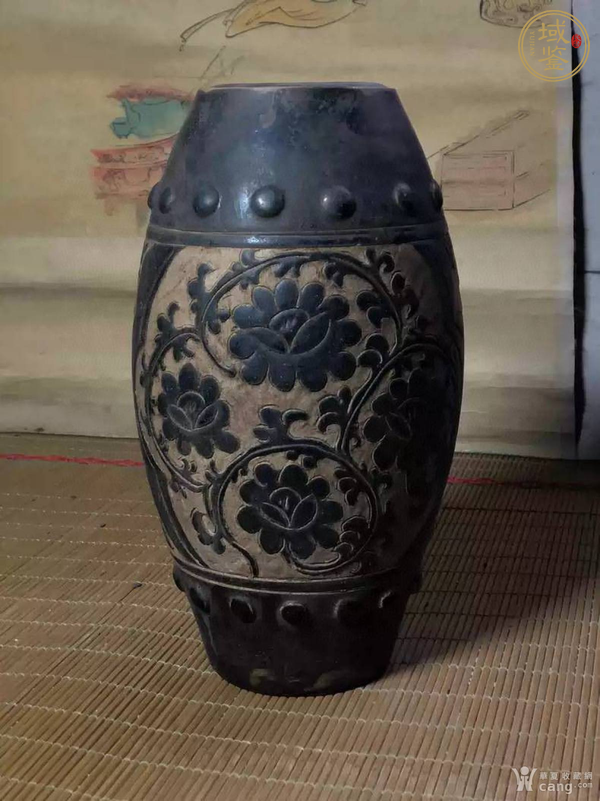 古玩陶瓷黑釉剃花鼓丁蓋罐真品鑒賞圖