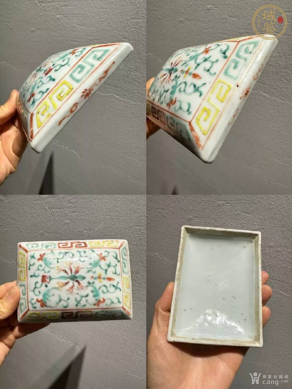 古玩陶瓷粉彩花卉紋印泥盒真品鑒賞圖