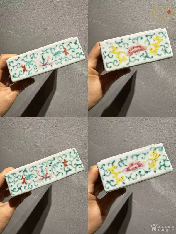 古玩陶瓷粉彩花卉紋印泥盒真品鑒賞圖