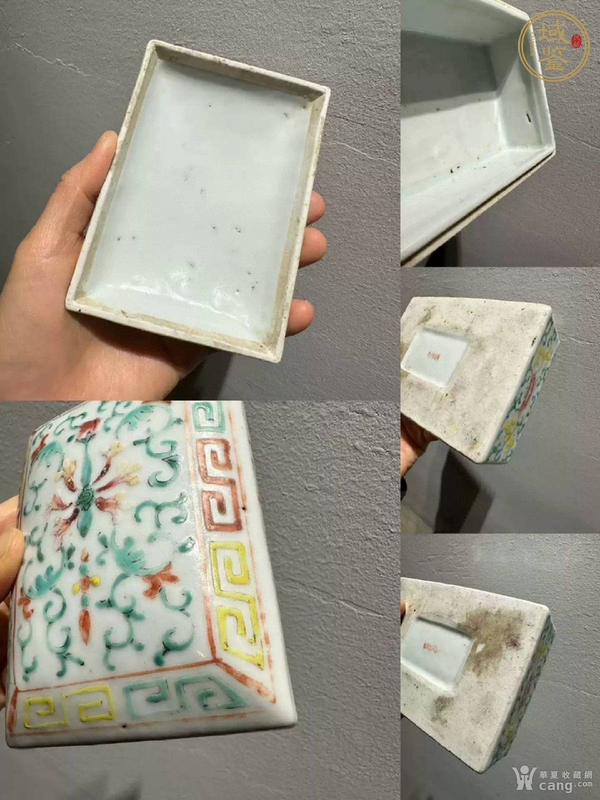 古玩陶瓷粉彩花卉紋印泥盒真品鑒賞圖