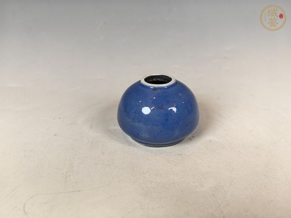 古玩晚清天藍釉文房水盂真品鑒賞圖