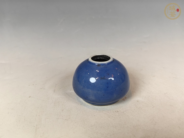 古玩陶瓷晚清天藍(lán)釉文房水盂真品鑒賞圖