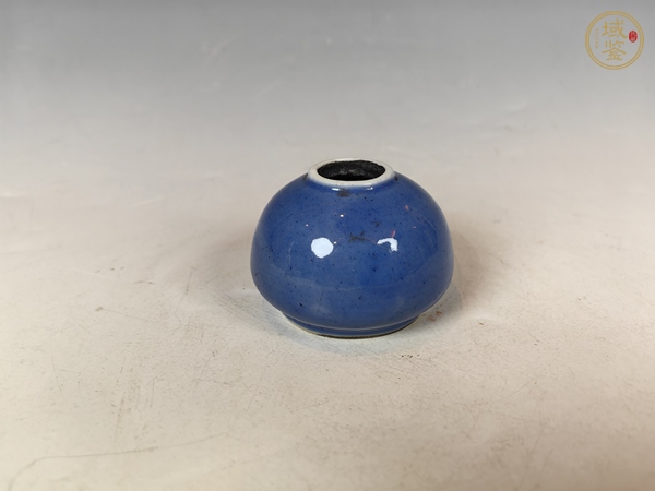 古玩陶瓷晚清天藍(lán)釉文房水盂真品鑒賞圖