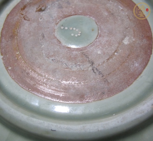 古玩陶瓷龍泉窯青釉刻花花卉紋折沿盤真品鑒賞圖