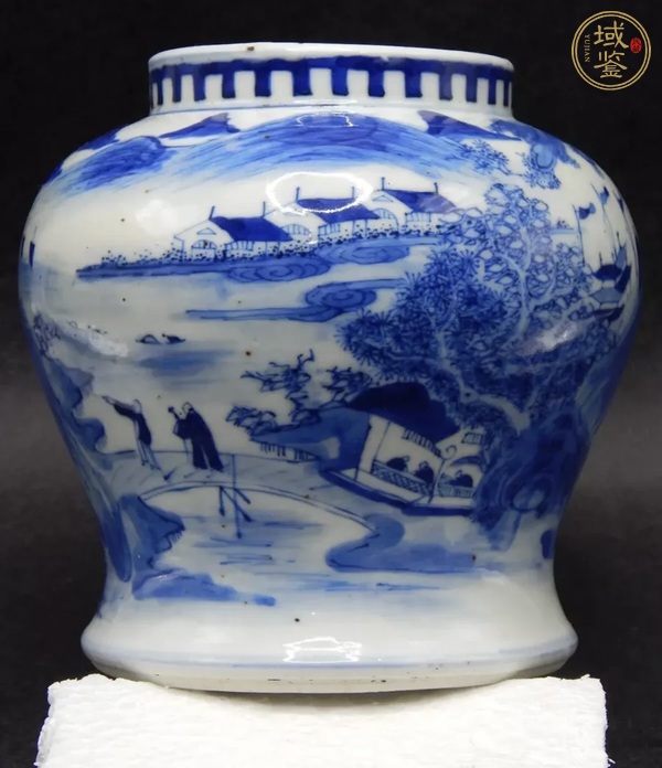 古玩陶瓷光緒青花山水紋將軍罐真品鑒賞圖