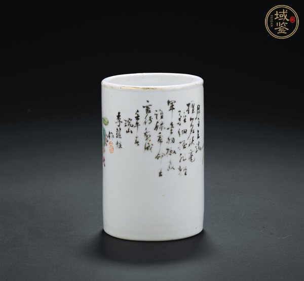 古玩陶瓷晚清淺降彩花鳥筆筒真品鑒賞圖