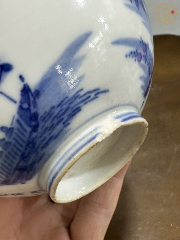 古玩陶瓷山水詩紋青花碗真品鑒賞圖
