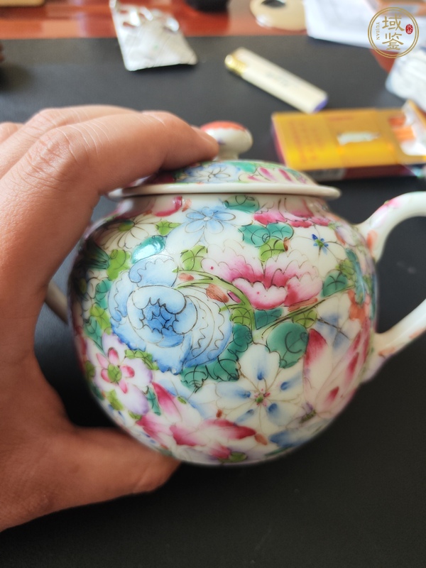 古玩陶瓷民國(guó)細(xì)路粉彩百花壺真品鑒賞圖