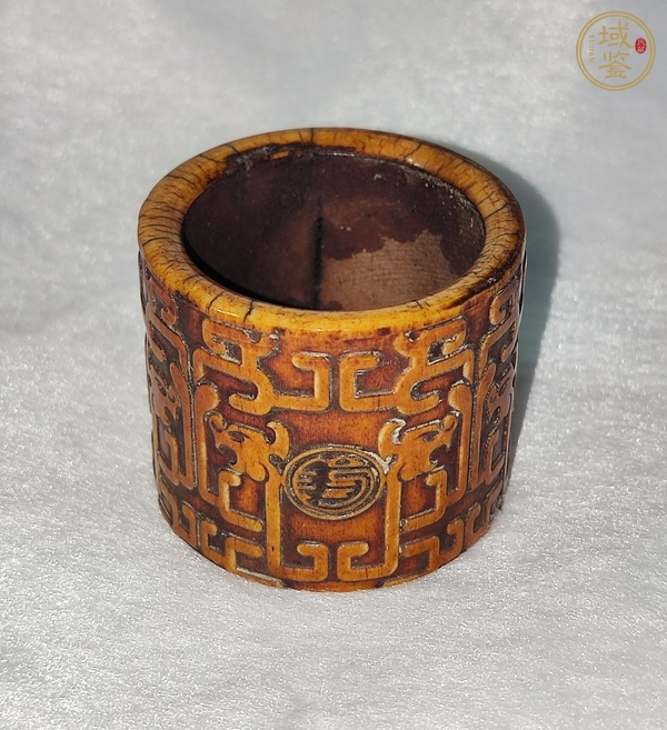 古玩字畫清代骨雕乾隆年制款班指真品鑒賞圖