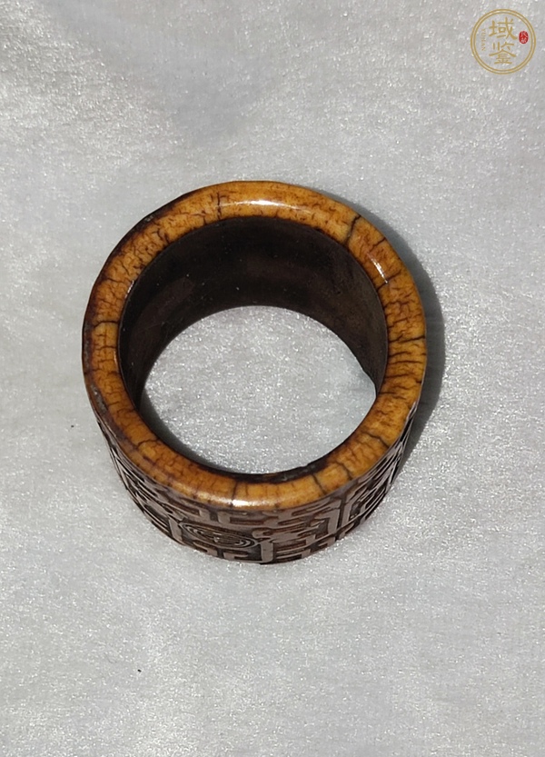 古玩字畫清代骨雕乾隆年制款班指真品鑒賞圖