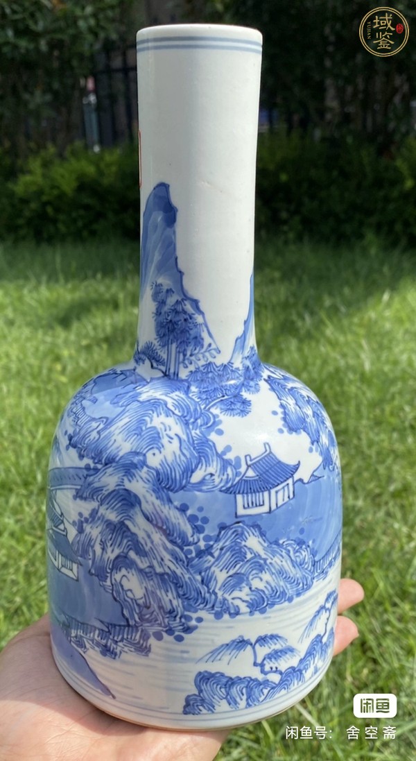 古玩陶瓷山水紋青花搖鈴尊真品鑒賞圖