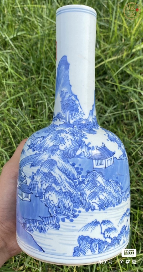 古玩陶瓷山水紋青花搖鈴尊真品鑒賞圖