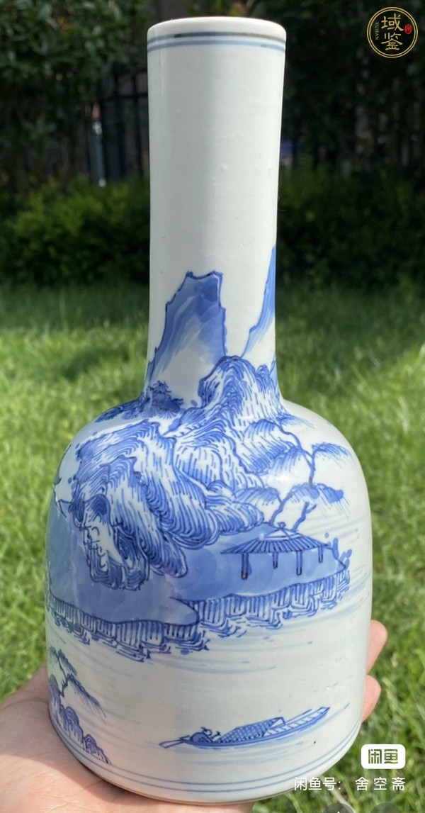 古玩陶瓷山水紋青花搖鈴尊真品鑒賞圖