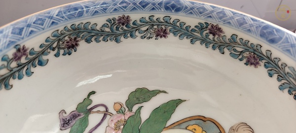 古玩陶瓷日本明治青花彩繪花卉紋碗真品鑒賞圖