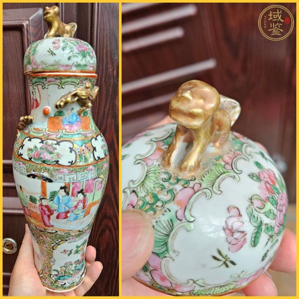 古玩陶瓷廣彩人物故事蓋瓶真品鑒賞圖