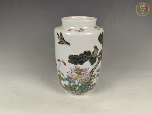 古玩陶瓷民國(guó)粉彩花卉鳥(niǎo)紋狀罐真品鑒賞圖