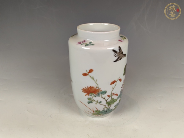 古玩陶瓷民國(guó)粉彩花卉鳥(niǎo)紋狀罐真品鑒賞圖
