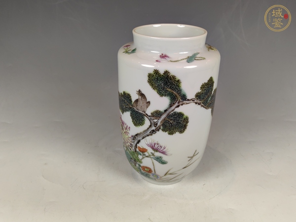 古玩陶瓷民國(guó)粉彩花卉鳥(niǎo)紋狀罐真品鑒賞圖