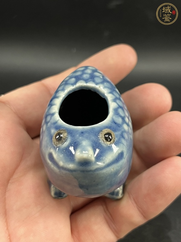 古玩陶瓷藍釉仿生瓷水盂真品鑒賞圖