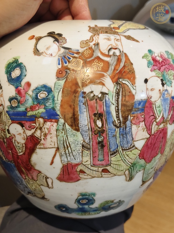 古玩陶瓷三星高照圖粉彩罐真品鑒賞圖