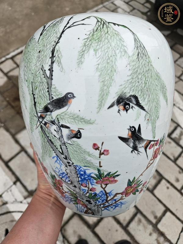 古玩陶瓷粉彩花鳥紋罐真品鑒賞圖