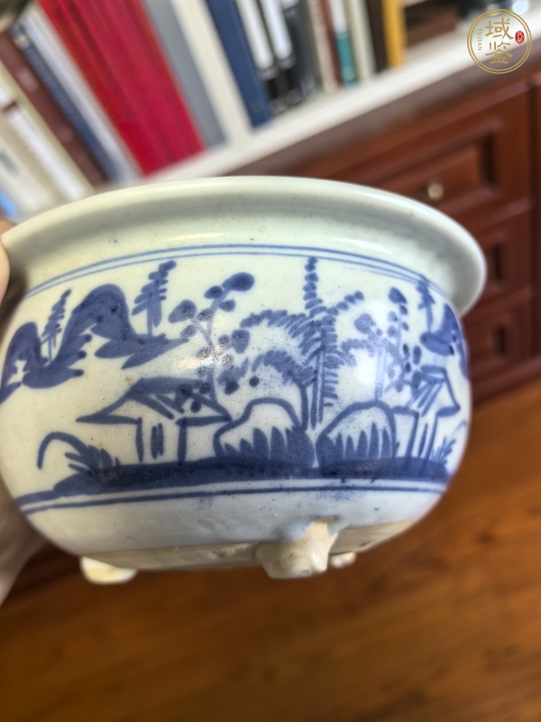 古玩陶瓷青花山水人物紋香爐真品鑒賞圖