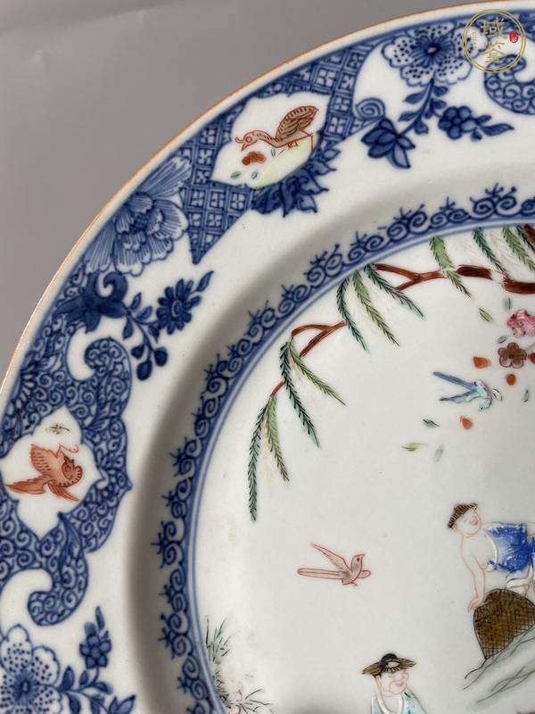 古玩陶瓷青花加彩漁家樂紋盤真品鑒賞圖