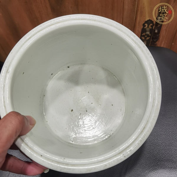 古玩陶瓷清代中期青花漁家樂筆筒真品鑒賞圖