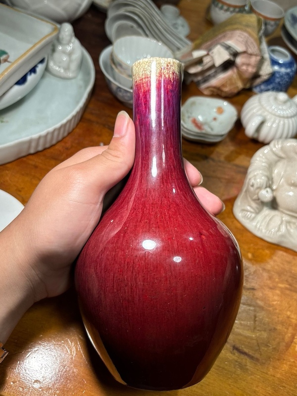 古玩轉(zhuǎn)賣(mài)清中期乾隆鈞紅釉窯變天球瓶拍賣(mài)，當(dāng)前價(jià)格0元