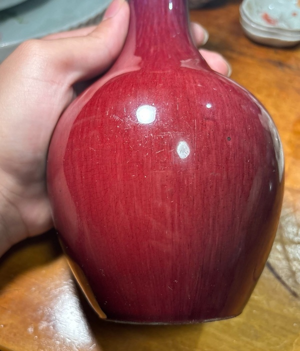 古玩陶瓷清中期乾隆鈞紅釉窯變天球瓶拍賣，當前價格5500元