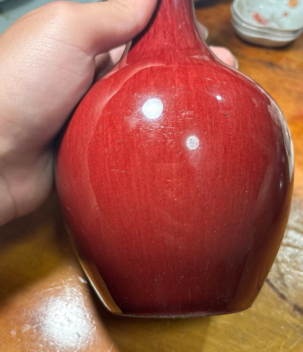 古玩陶瓷清中期乾隆鈞紅釉窯變天球瓶拍賣，當前價格5500元