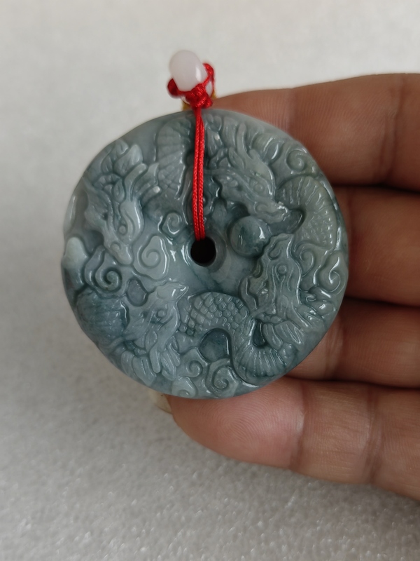古玩玉器天然翡翠雕“龍紋牌”拍賣，當前價格398元