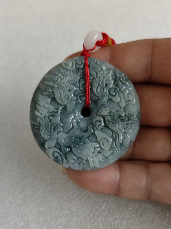 古玩玉器天然翡翠雕“龍紋牌”拍賣，當前價格398元